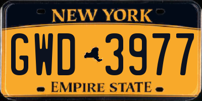 NY license plate GWD3977