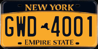 NY license plate GWD4001