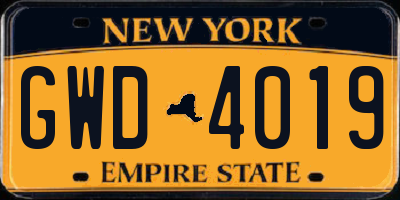 NY license plate GWD4019