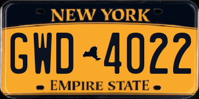 NY license plate GWD4022