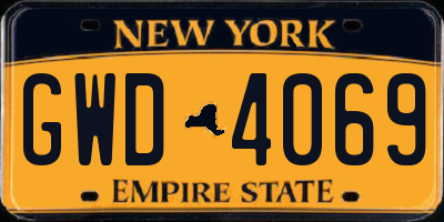 NY license plate GWD4069
