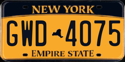 NY license plate GWD4075
