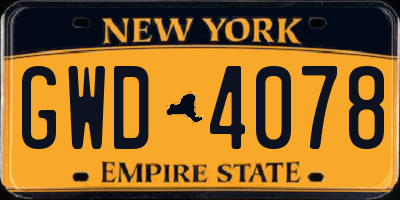 NY license plate GWD4078