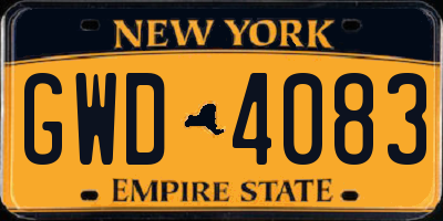 NY license plate GWD4083