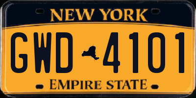 NY license plate GWD4101