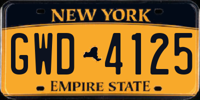 NY license plate GWD4125