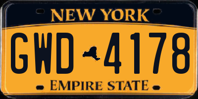 NY license plate GWD4178