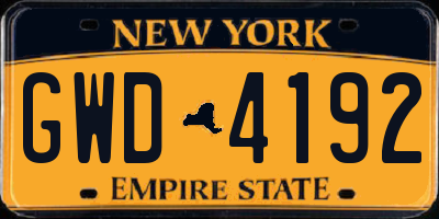 NY license plate GWD4192