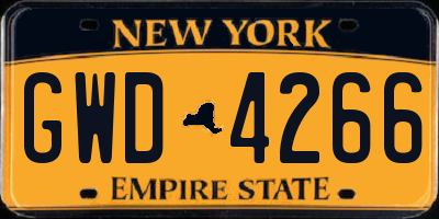 NY license plate GWD4266