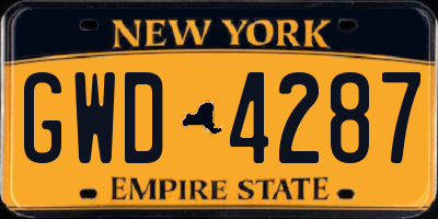 NY license plate GWD4287