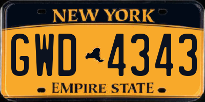 NY license plate GWD4343