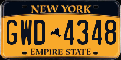 NY license plate GWD4348