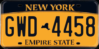 NY license plate GWD4458