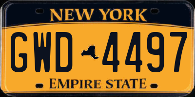 NY license plate GWD4497
