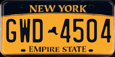NY license plate GWD4504