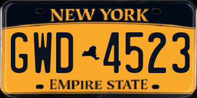 NY license plate GWD4523