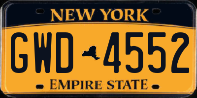 NY license plate GWD4552