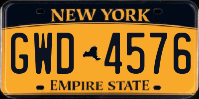 NY license plate GWD4576