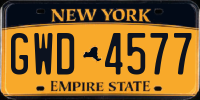 NY license plate GWD4577