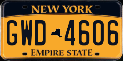 NY license plate GWD4606