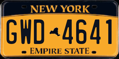NY license plate GWD4641