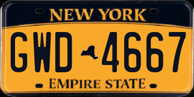 NY license plate GWD4667