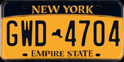 NY license plate GWD4704
