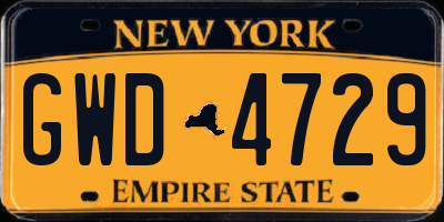NY license plate GWD4729