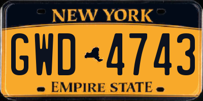 NY license plate GWD4743