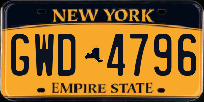 NY license plate GWD4796