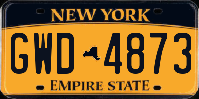 NY license plate GWD4873