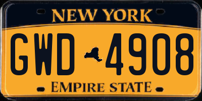 NY license plate GWD4908