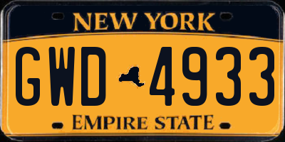 NY license plate GWD4933