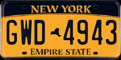 NY license plate GWD4943
