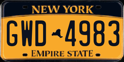 NY license plate GWD4983