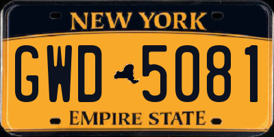 NY license plate GWD5081