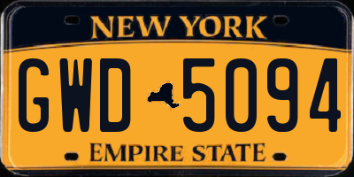 NY license plate GWD5094