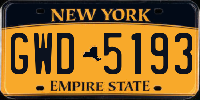 NY license plate GWD5193