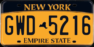 NY license plate GWD5216