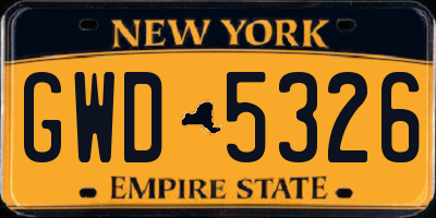 NY license plate GWD5326