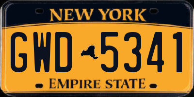 NY license plate GWD5341