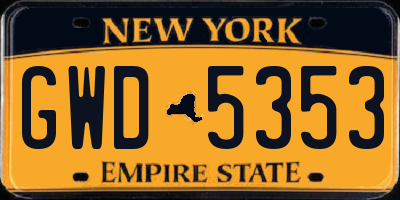 NY license plate GWD5353