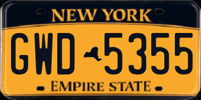 NY license plate GWD5355