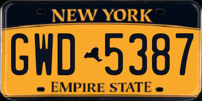 NY license plate GWD5387