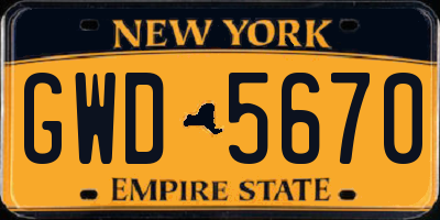 NY license plate GWD5670