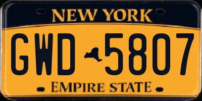 NY license plate GWD5807