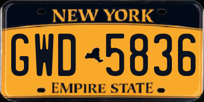 NY license plate GWD5836