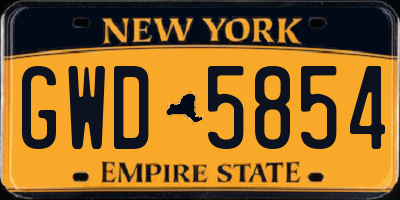 NY license plate GWD5854