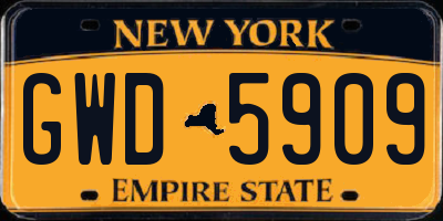 NY license plate GWD5909