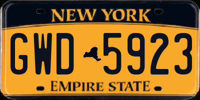 NY license plate GWD5923